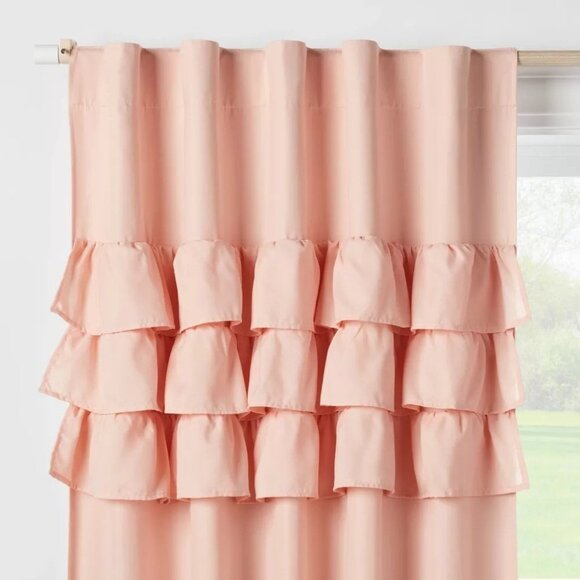 Pillowfort Soft Pink Ruffle Top Single Blackout Curtain Panel 42" x 84" NWOT - Picture 2 of 8
